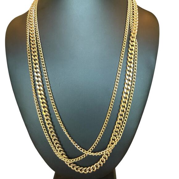 Vintage Three Strand Gold Tone Multi Chain Necklace Box Closure 22” Length - Picture 1 of 6